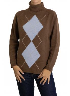 Maglione con rombi bicolore  collo alto misto cashmere